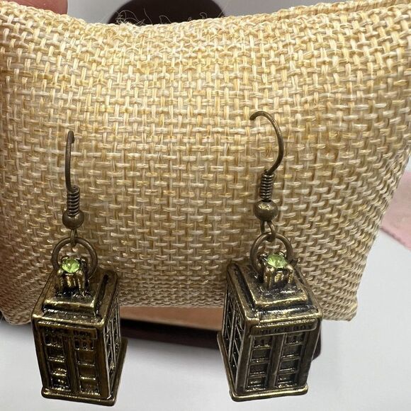 Doctor Who TARDIS Burnished Gold / Bronze Earrings - Picture 2 of 7